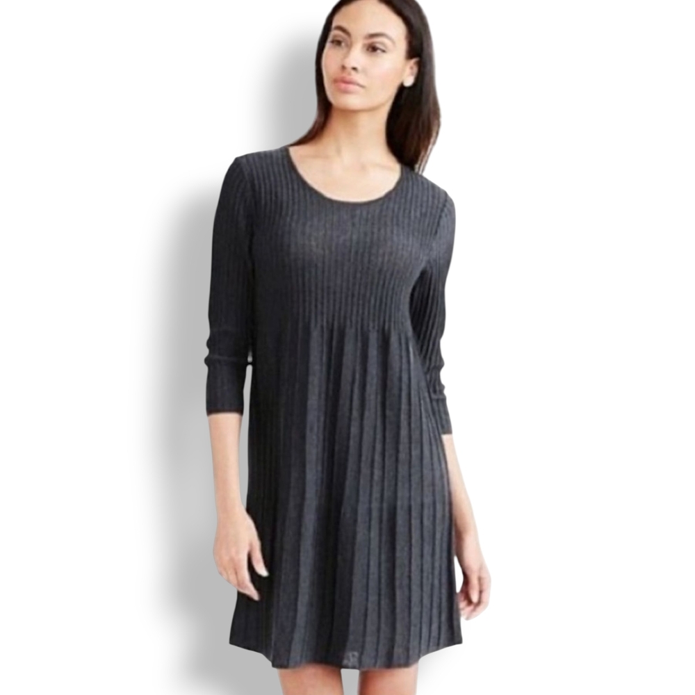 Eileen Fisher Italian Wool Ribbed Scoop Neck Dress - Picture 10 of 10